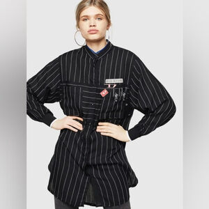 Diesel Black and White Striped Dress Shirt Open Back Detail Fits Size M